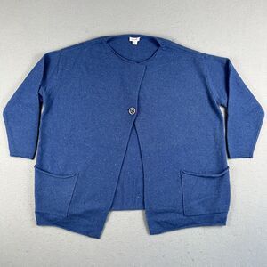 J.Jill Sweater Womens XS Blue Pure Jill 3/4 Sleeve‎ One Button Wool Cardigan